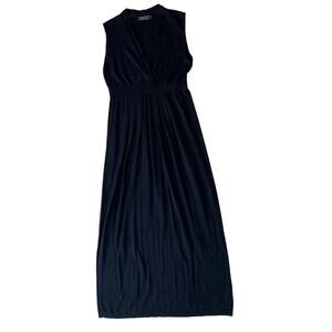 Peruvian Connection Black Sleeveless Pima Cotton Mock Wrap Maxi Dress L